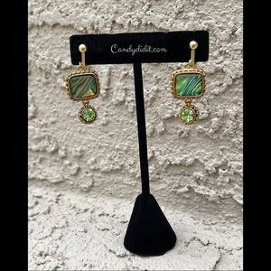 NWT Gold Tone Abalone With Peridot Crystal Clip Earrings By Candy Did It!